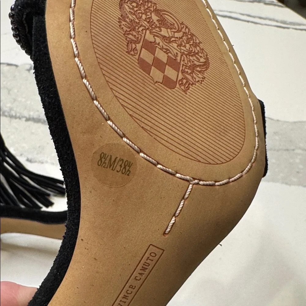 Vince Camuto Black Fringe Heels with Silver Accents Size 8.5 3” Heel - Picture 7 of 7